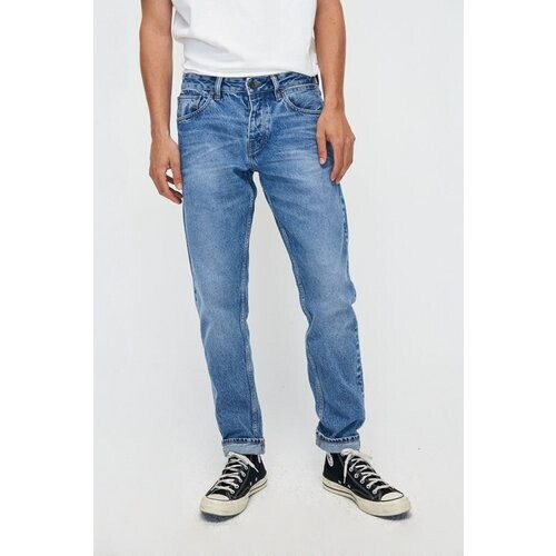 Kuyichi mannen vegan Jeans Regular Slim Jim Oranje Selvedge Antiek Blauw Tweedehands