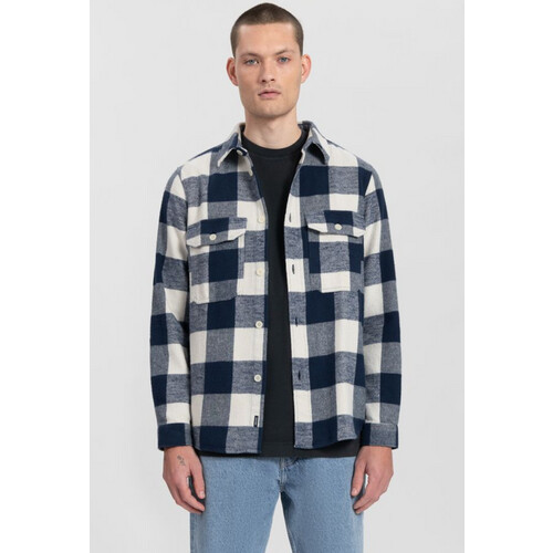 Kuyichi mannen vegan Overshirt Andrew Geruit Wit En Donker Marineblauw Tweedehands