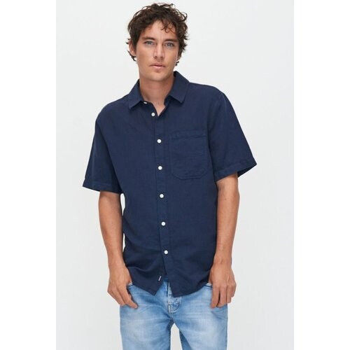 Kuyichi mannen vegan Shirt Nolan Marineblauw Tweedehands