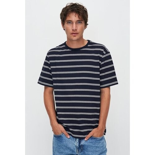 Kuyichi mannen vegan T-Shirt Liam Gestreept Donkerblauw Tweedehands