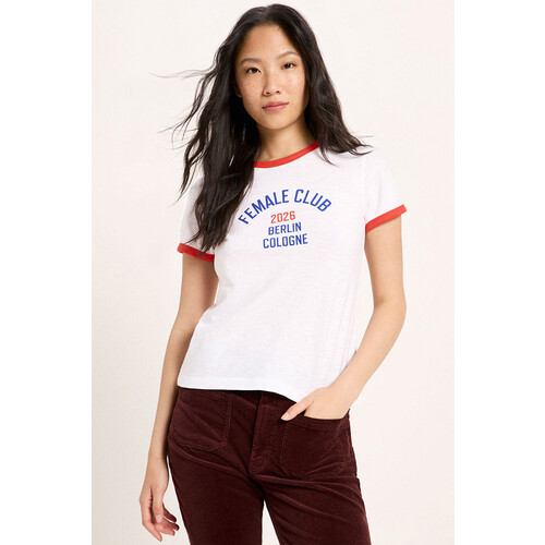 Lanius dames vegan T-Shirt Statement Female Club Wit Tweedehands