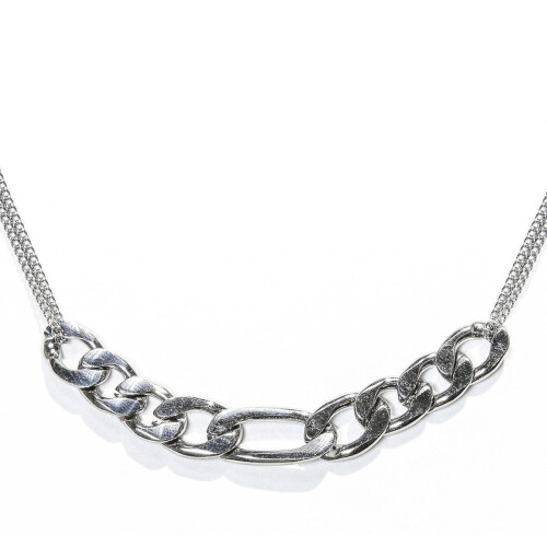 Laura Ferini Dames Ketting Romana Zilver - Zilverkleurige Ketting Met Schakel - 18K Wit Verguld - Halsketting - Collier- Sieraad - Accessoires - Dames Ketting Met Hanger