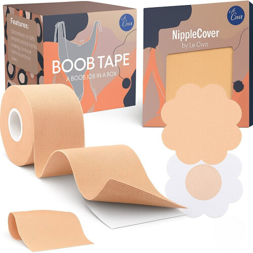 Le civa® Boob Tape - Plak BH met 10 Nipple Covers - Rekbaar en ademend - Beige
