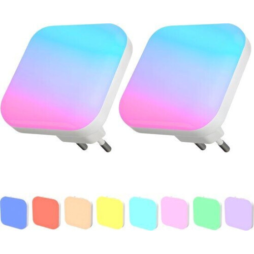 LED Nachtlampje - Kinderen&Volwassenen - 2 Stuks - 8 Verschillende kleuren - Nachtlampje Stopcontact - Stekkerlamp - Multi Colour - Stopcontactlamp - Baby - 2 Standen Tweedehands