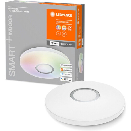 LEDVANCE Slimme led-wand- en plafondlamp voor binnen met wifi-technologie, lichtkleur veranderbaar (3-K-65-K), RGB-kleuren veranderbaar, wit, 34-mm, compatibel met Google en Alexa, SMART+ ORBIS KITE RGBW