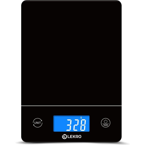 Lekro Digitale Keukenweegschaal (2025) - 1g-15kg - 0.1g Nauwkeurig - Tarra Functie - Zwart