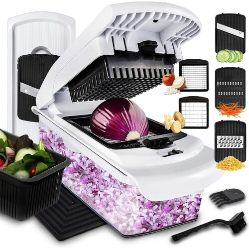 Lekro Groentesnijder - Mandoline - 12-delige set - Glazen Ovenschaal - Vlijmscherpe Messen - Anti-slip Mat Tweedehands