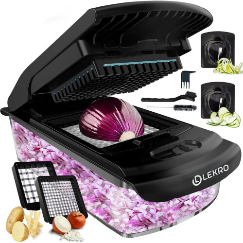 Lekro Multifunctionele Groentesnijder - Handmatige Uiensnijder - Zelfreinigende Mandoline - Zwart