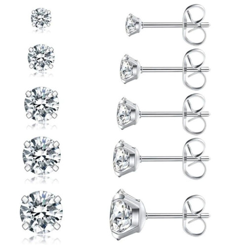 LeLu Oorknopjes - Set van 5 - Zilveren oorbellen dames - Hypoallergeen roestvrij staal - Zirkonia kristal - 3 tot 8mm Tweedehands