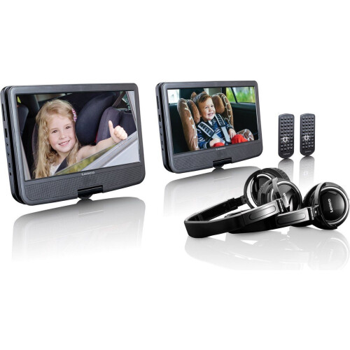 Lenco DVP-1046BK - Draagbare DVD Speler - 2x 10 inch schermen - 2x Hoofdtelefoons en 2x Montagebeugels - Zwart