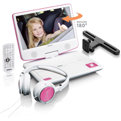 Lenco DVP-910 - Draagbare DVD-speler - 9" TFT 180° draaibaar - Roze/Wit