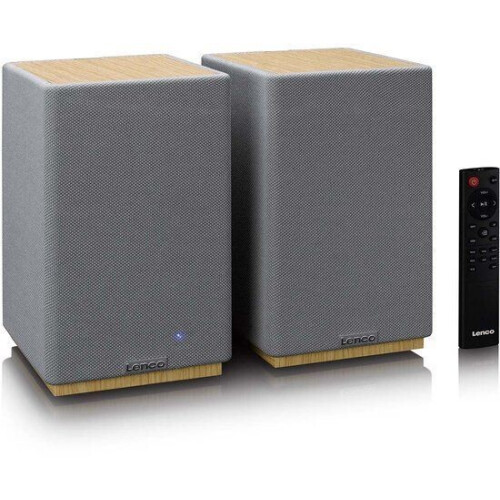 Lenco SPB-241WDGY - Hifi Speaker - Boekenplank speakers Bluetooth 80W - Hout/Grijs (2 stuks)