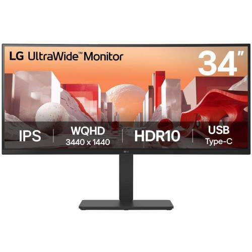LG 34BA75QE - 34"UltraWide™ QHD IPS Monitor - USB-C 90W Power Delivery - Zwart