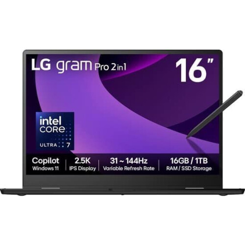 LG Gram Pro 16T90TP-G - Hybride (2-in-1) Convertible - Intel Core Ultra 7 255H 16 GB 1 TB SSD - Zwart Tweedehands