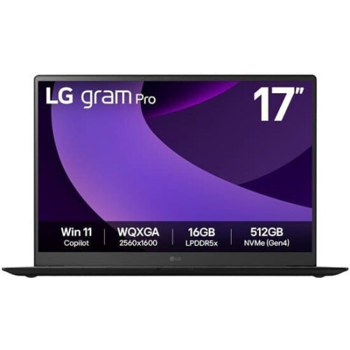 LG Gram Pro 17Z90TP-G - Ultra-draagbaar 17"Laptop - Intel Core Ultra 7 255H 32 GB LPDDR5x 1 TB SSD - Zwart