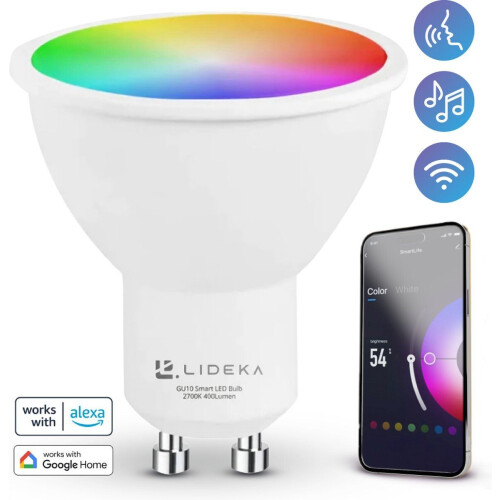 Lideka GU10 - LED Lamp Spot - RGBW Dimbaar - Smart Verlichting met App - 6W - 400 Lumen (1 stuk) Tweedehands