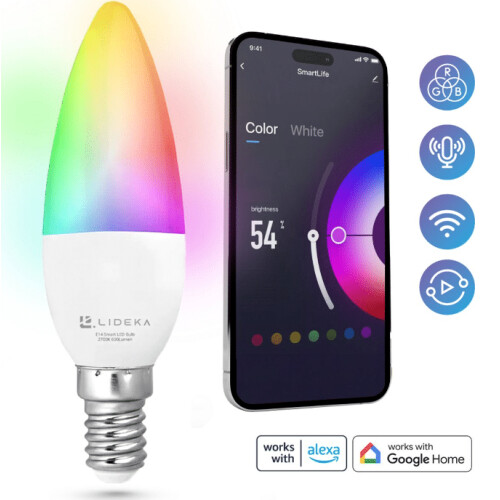 Lideka, LED Lamp E14, met App, Smart LED, 6W, 600L,, Tweedehands