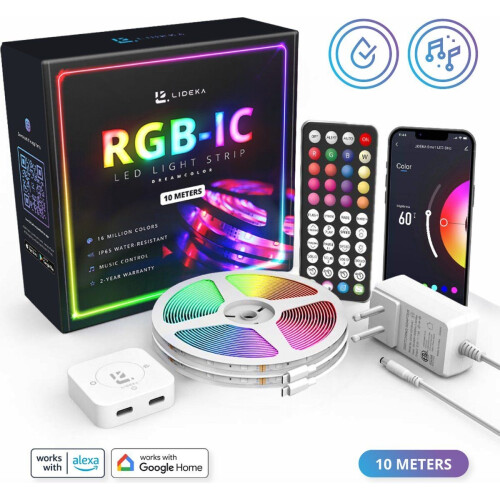Lideka® - LED strip 10 Meter - RGB-IC - Dreamcolor - App bediening - 16 miljoen kleuren (2 stuks)