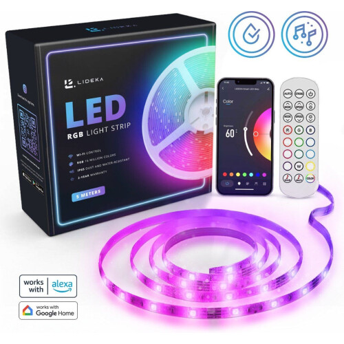 Lideka LED Strip - 5 Meter - 300 LEDs - RGB - Afstandsbediening - IP65 - Smart Verlichting - 30W