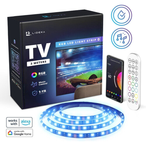 LIDEKA TV LED strip - 2 Meter - RGB - met Afstandsbediening en App - USB (1 stuk) Tweedehands