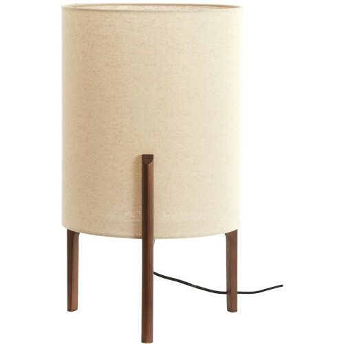 Light & Living Litto - Tafellamp - Donkerbruin Hout - Crèmekleurige Lampenkap Ø35cm