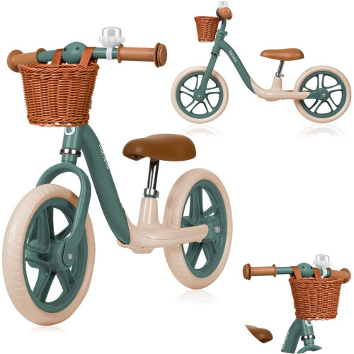 Lionelo Alex Plus - Loopfiets - 12” Lekvrije Banden - Verstelbaar Zadel (30-35 cm)&Stuur (52-58 cm) - Met Mandje&Bel - Kleur Groen
