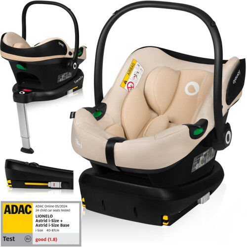 Lionelo Astrid i-Size SET - Autostoeltje 40-87 cm - ISOFIX-Basis - ADAC Getest - R129 i-Size - Beige Tweedehands
