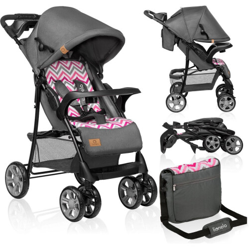 Lionelo Emma Plus - Buggy - Licht en Duurzaam - Verstelbare Rugleuning - XXL Luifel - Grote Mand - Organizer en Tas - Schokdempers - 5-Punts Gordel - Tot 15 kg - Grijs/Roze Tweedehands
