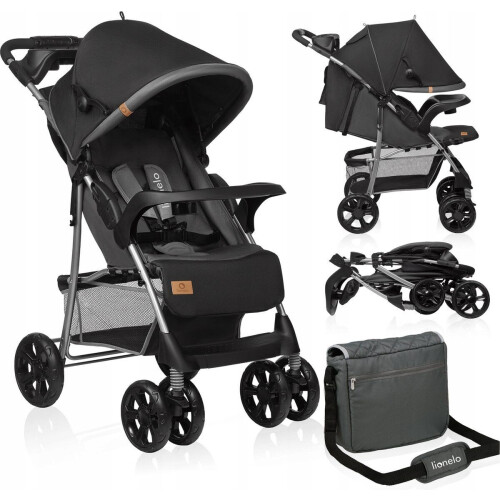 Lionelo Emma Plus - Buggy - Licht en Duurzaam - Verstelbare Rugleuning - XXL Luifel - Grote Mand - Organizer en Tas - Schokdempers - 5-Punts Gordel - Tot 15 kg - Zwart Tweedehands