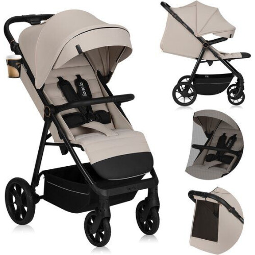 Lionelo Iva - Wandelwagen Premium - 360° Zwenkwielen met Vering - XXL Zonnekap UPF50 - Beige