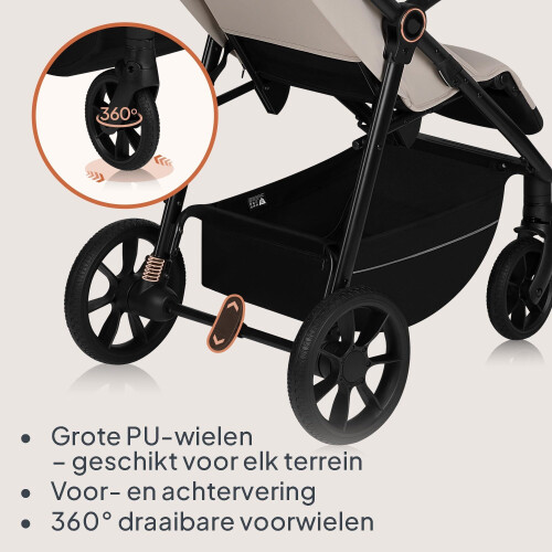LIONELO Iva Wandelwagen voor Baby en Peuter (6-48 mnd), All-Terrain PU Wielen met Vering, Verstelbare Rugleuning en Voetsteun, XXL Zonnekap UPF 50+, Magnetische Gesp, Grote Mand, Inklapba... Tweedehands
