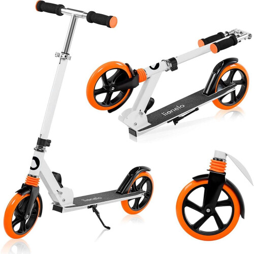 Lionelo Luca - Opvouwbare Scooter - Draagkracht tot 100 kg - 200 mm Wielen - ABEC-7 Lagers - Antislip Platform - Oranje/Wit
