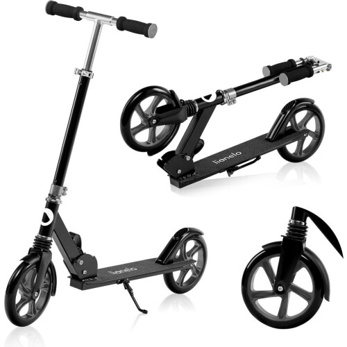 Lionelo Luca Step - Opvouwbare Scooter tot 100 kg - ABEC-7 Lagers - 200 mm Wielen - ShockResist Demping - 3 Hoogte-instellingen - Antislip Platform - Zwart