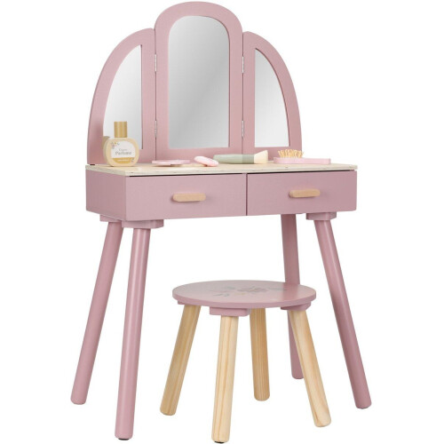 Little Dutch Kaptafel - Hout - Driedelige spiegel - Roze Tweedehands