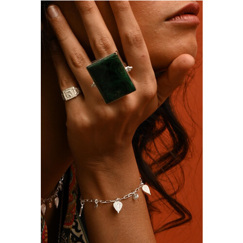 Loft and Daughter dames vegan Ring Anokhi B Malachiet Zilver Tweedehands