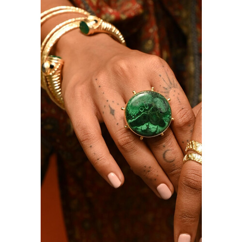 Loft and Daughter dames vegan Ring Anokhi C Malachiet Goud Vermeil Tweedehands