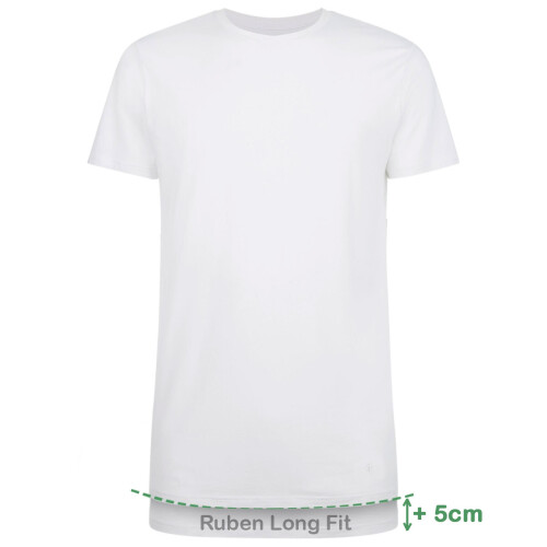 Long Fit T-Shirts Ruben ronde hals (2-pack) - Wit L Tweedehands