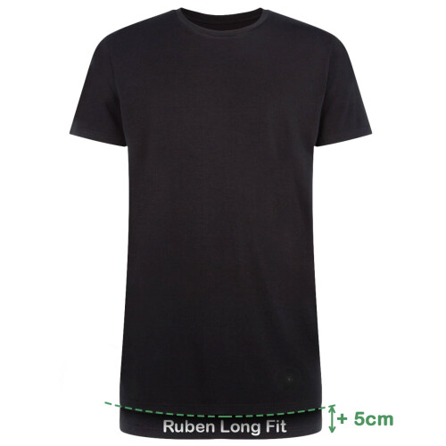 Long Fit T-Shirts Ruben ronde hals (2-pack) - Zwart S Tweedehands