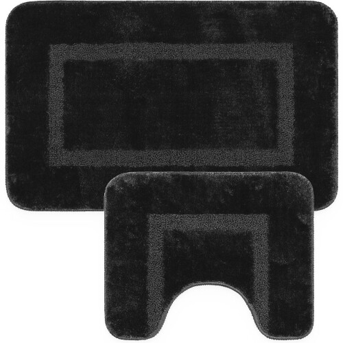 Loti Living Badmat Set Met Toiletmat Antislip – Douchemat – Badmat Badkamer – Vloermat – Badmat set wc mat – Badmat set antislip - Zwart - 50x80 cm + 50x40 cm Tweedehands