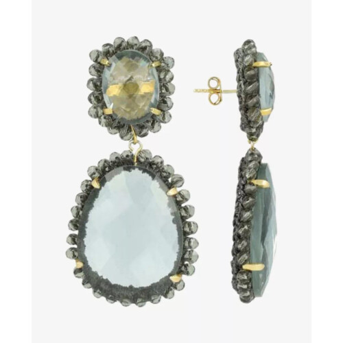 LOTT. Frosty Grey Pendant Oorbellen - Dubbel L - 6 cm lengte - Grijs