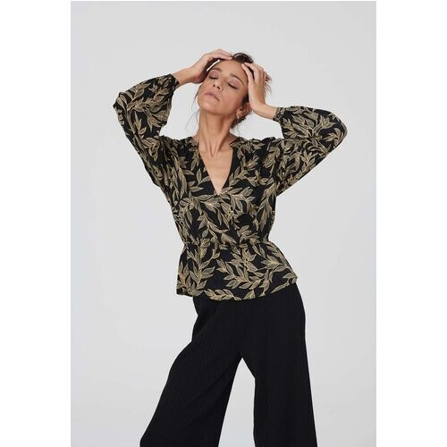 Lovjoi dames vegan Blouse Marilin Dark Garden Zwart Tweedehands