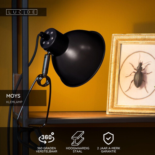 Lucide MOYS - Klemlamp - Draaibaar en kantelbaar - Zwart Tweedehands