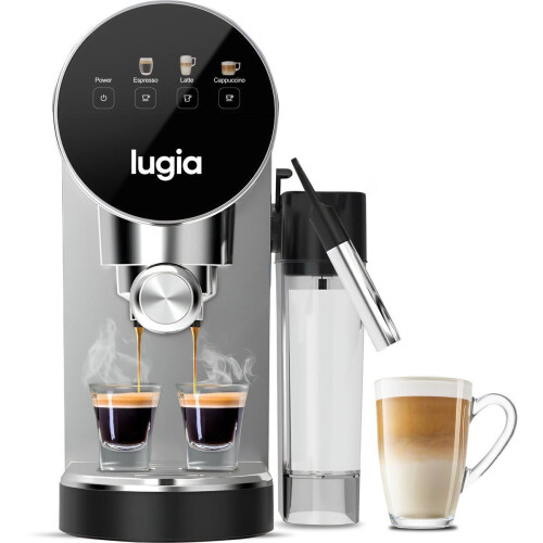 Lugia Koffiemachine - Pistonmachine - 20 bar druk - Automatische melkopschuimer - LED-display - Zwart Tweedehands