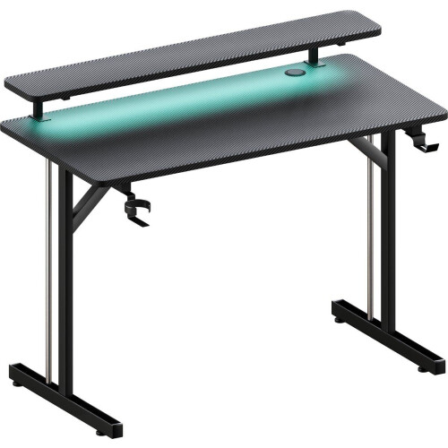 Lugia Pro Gaming Bureau - 80x50x88 cm - RGB LED Verlichting - Carbon Krasbestendig - Monitorstandaard - Zwart/blauw