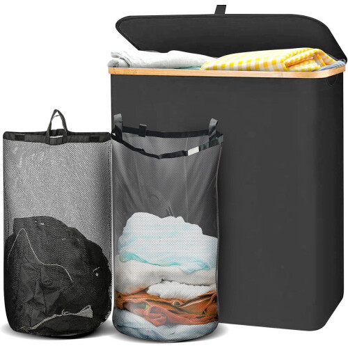 Lugia Wasmand - 141L - 2 Waszakken - Natuurlijk Bamboe - Zwart