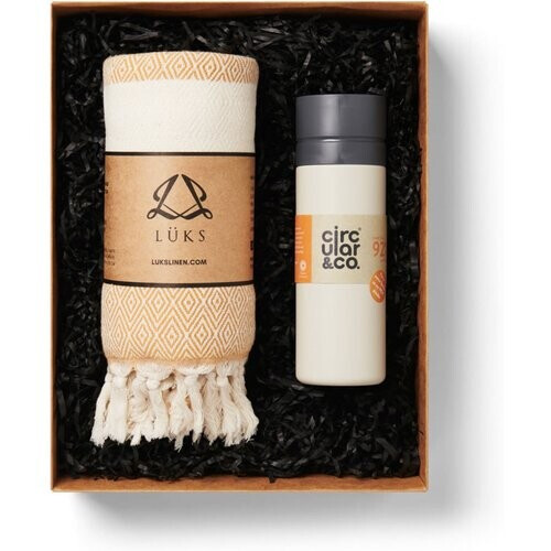 Luks unisex vegan Yoga Peshtemal & Waterfles Cadeauset Damla Tan