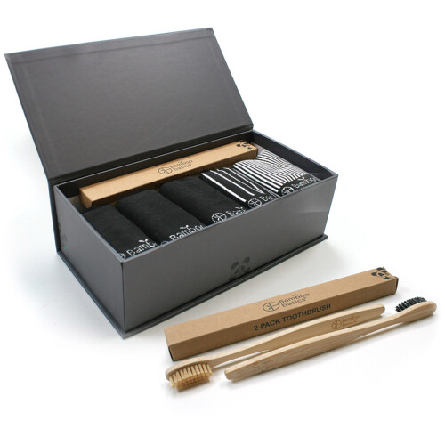 Luxe Giftpack Sokken Beau (5-pack) - Zwart + 2 bamboe tandenborstels! 35-40 Tweedehands