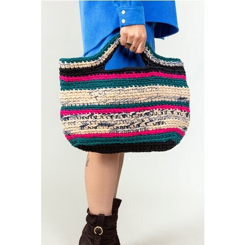 MAHLA dames vegan Aina Gehaakte Handtas Roze/Beige/Smaragd