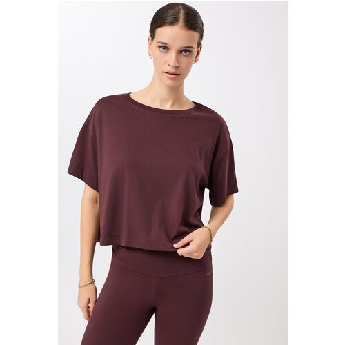 MANDALA dames vegan T Shirt Boxy Tee Robijnrood Tweedehands