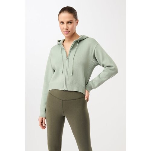 MANDALA dames vegan Vest Gebreide Hoodie Desert Green Tweedehands